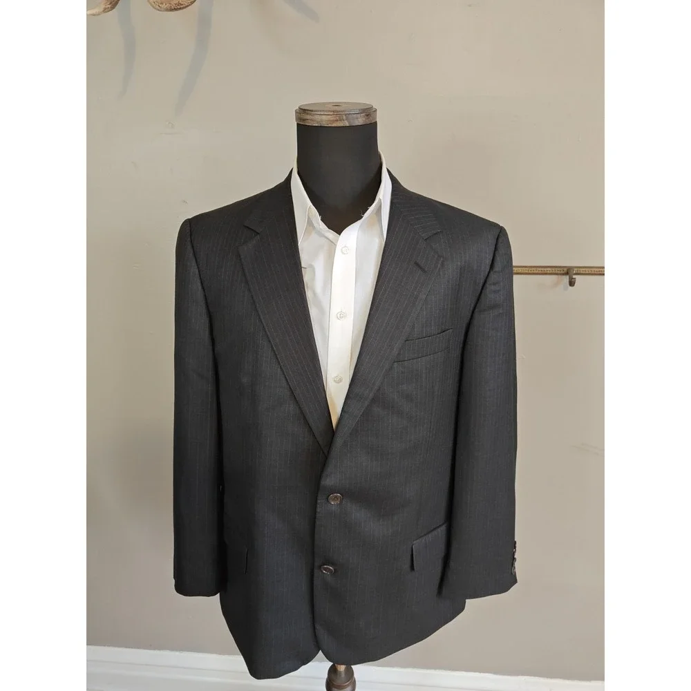 Brooks Brothers Madison Mens 44L Wool Sport Coat Gray Pinstripe Italy Blazer